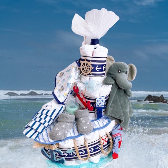 Boat Elephant Nautical Diaper Cake
